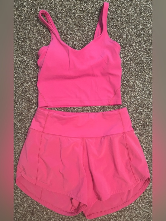 lululemon athletica Other - LULULEMON 2 Bright Pink Athletic Crop Top & Short Set Flowy Lightweight Workout